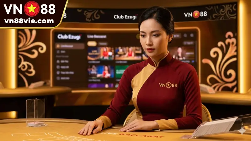 Sảnh Club Ezugi VN88 - Review Casino Á Đông tại VN88 Club Ezugi VN88 Casino Á Đông Đẳng Cấp, Dealer Chuyên Nghiệp
