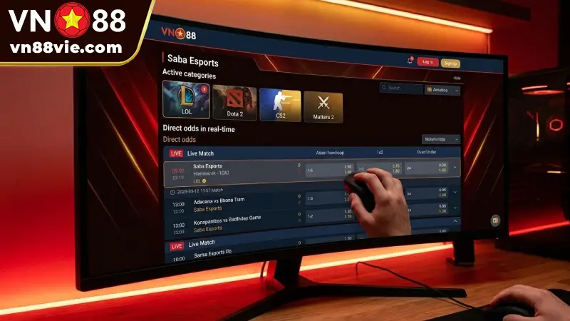 Esports betting interface with live odds