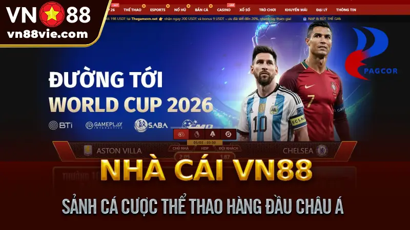 Giao diện trang chủ nhà cái VN88 chính thức hiển thị giấy phép PAGCOR